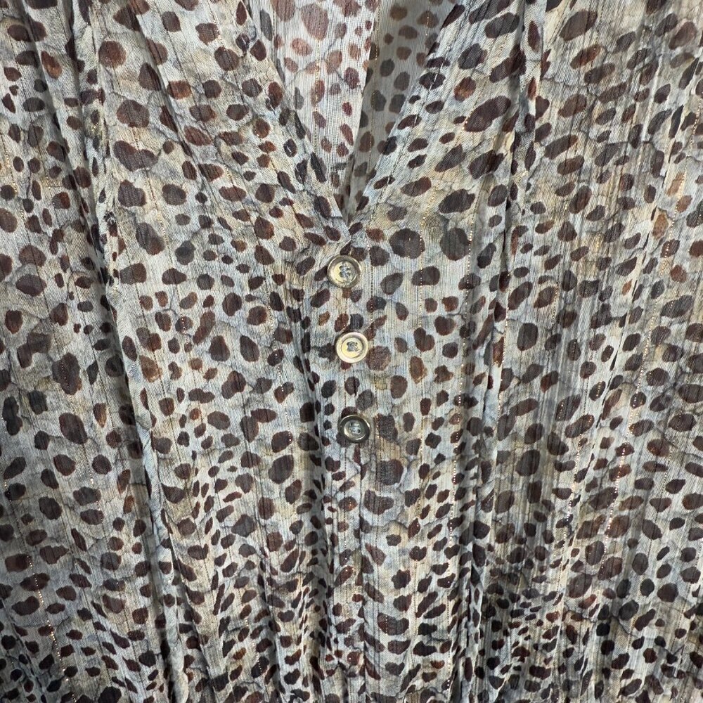 Zara Long Sleeve Animal Print Smocked Mini Dress Women's Medium Brown Sheer Sexy - Picture 11 of 16